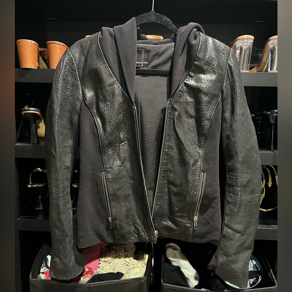 Dolce Vita black leather hooded jacket (small) $60